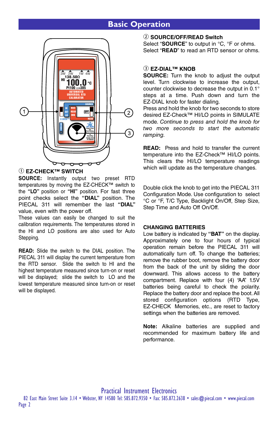 Practical instrument electronics, Basic operation | Practical Instrument Electronics 311 User Manual | Page 2 / 8