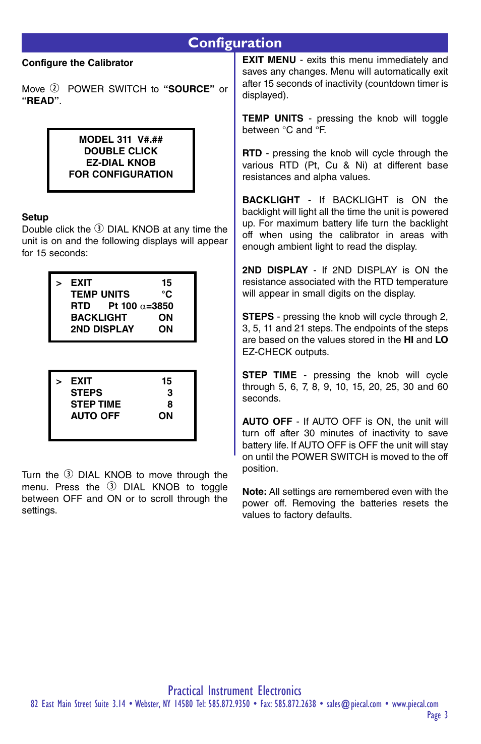Practical instrument electronics, Configuration | Practical Instrument Electronics 311 User Manual | Page 3 / 8