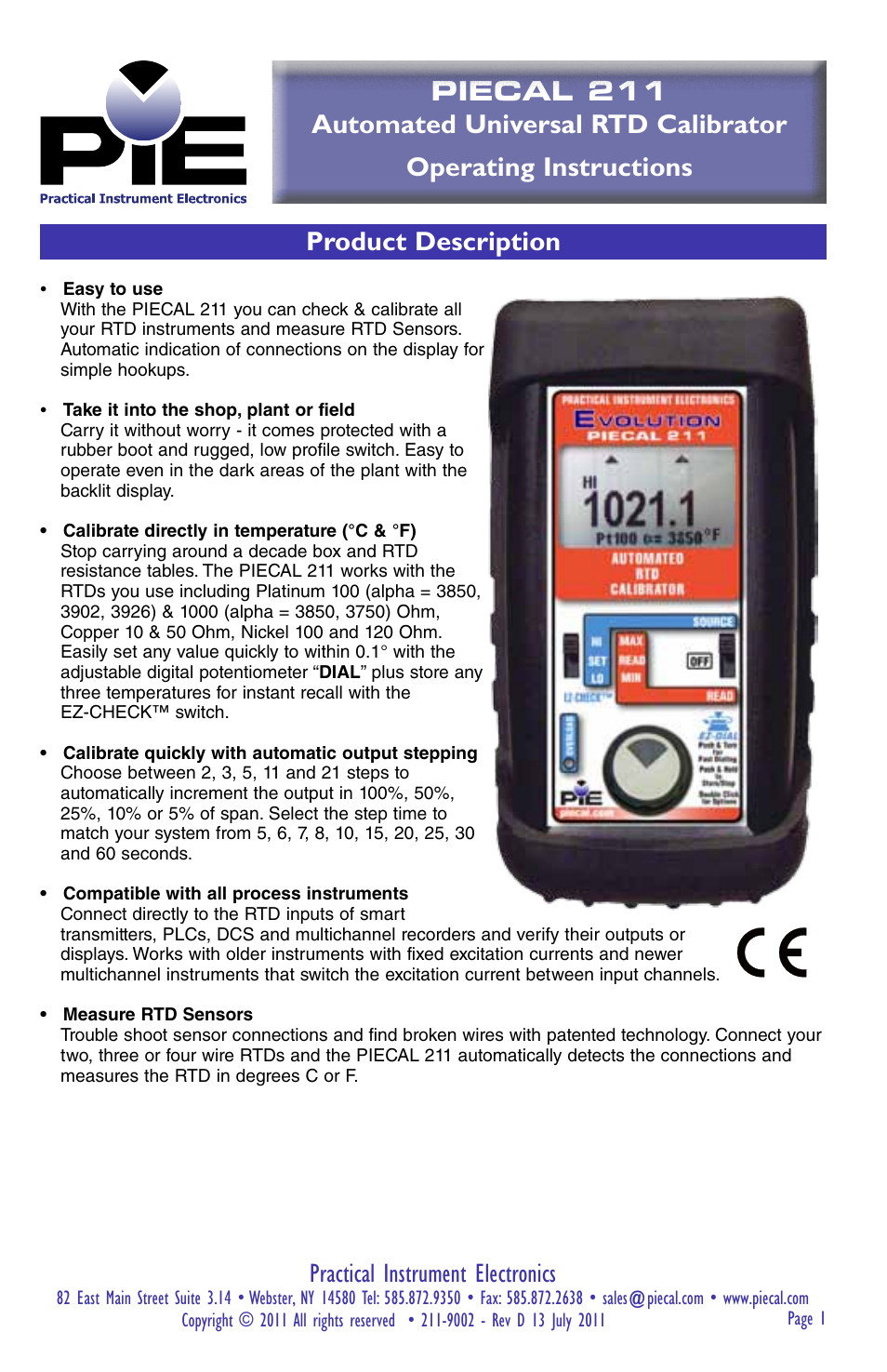 Practical Instrument Electronics 211 User Manual | 8 pages