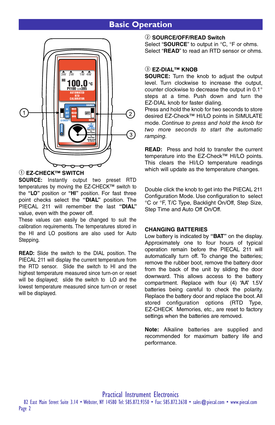 Practical instrument electronics, Basic operation | Practical Instrument Electronics 211 User Manual | Page 2 / 8