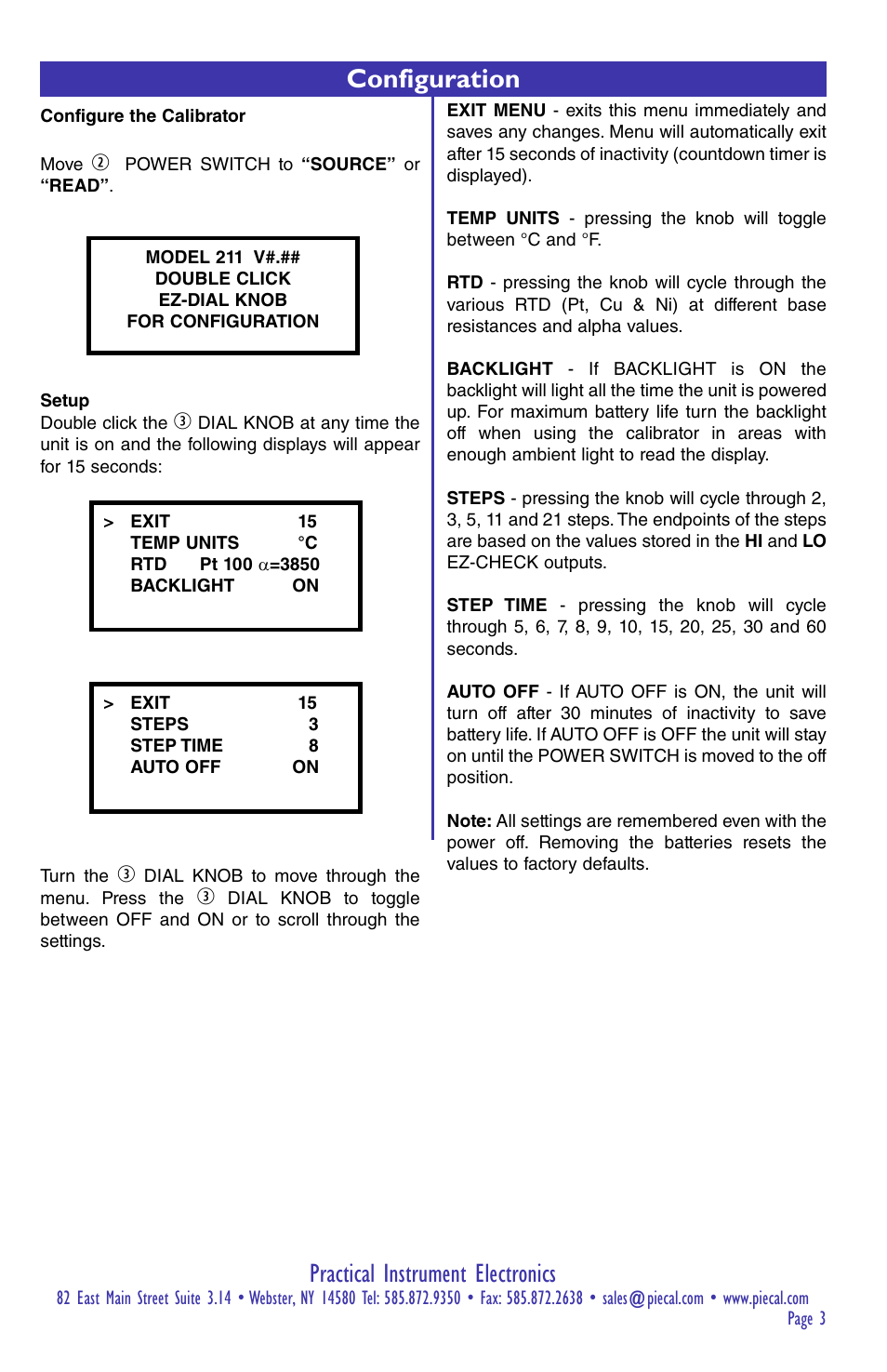 Practical instrument electronics, Configuration | Practical Instrument Electronics 211 User Manual | Page 3 / 8