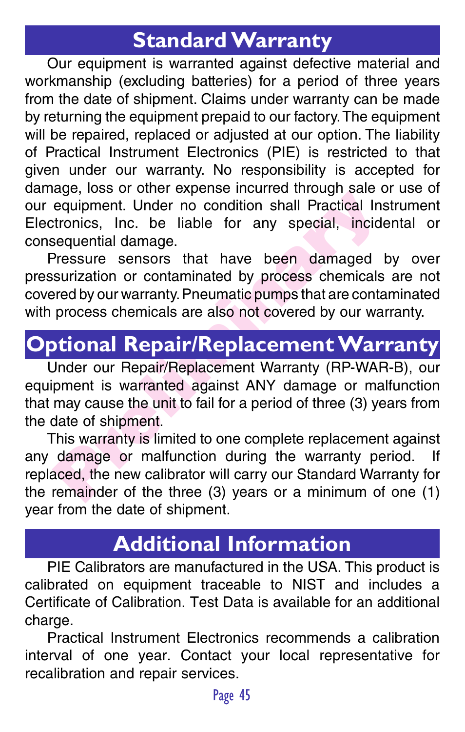 Pr eliminar y | Practical Instrument Electronics 850 User Manual | Page 47 / 48