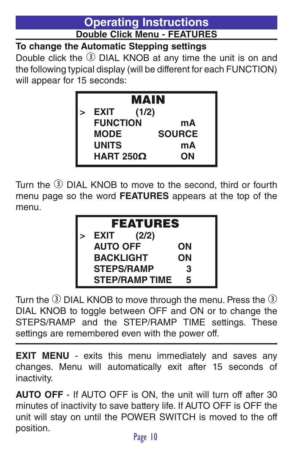 Features, Main, Operating instructions | Practical Instrument Electronics 830 User Manual | Page 12 / 52