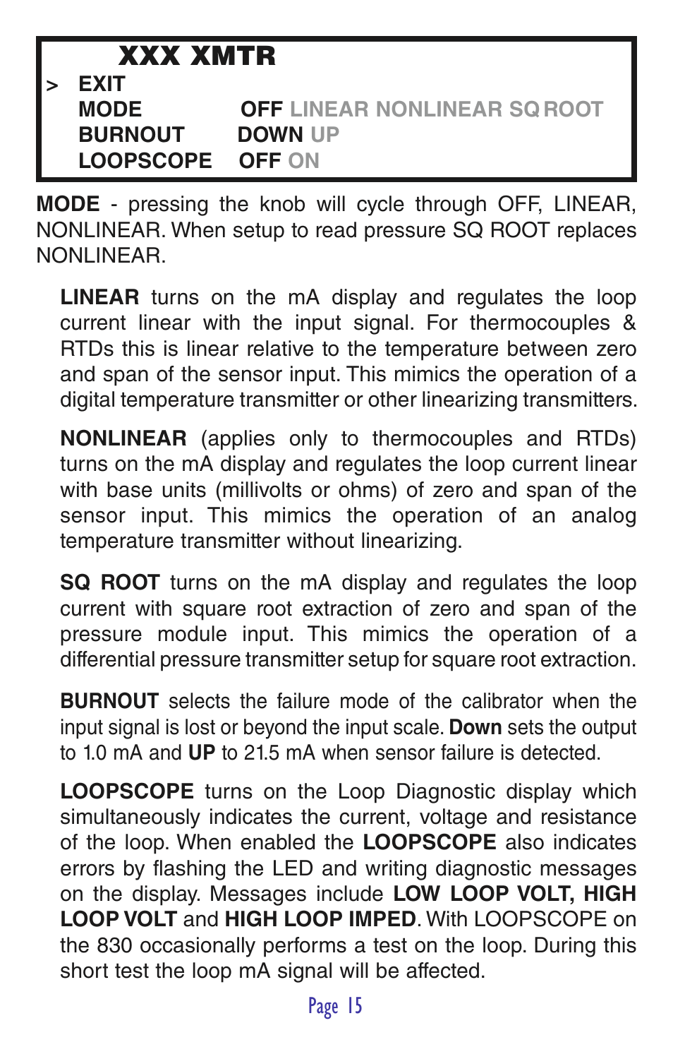 Xxx xmtr | Practical Instrument Electronics 830 User Manual | Page 17 / 52