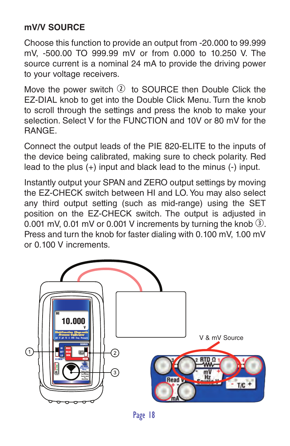 Page 18, V & mv source | Practical Instrument Electronics 820-ELITE User Manual | Page 20 / 44