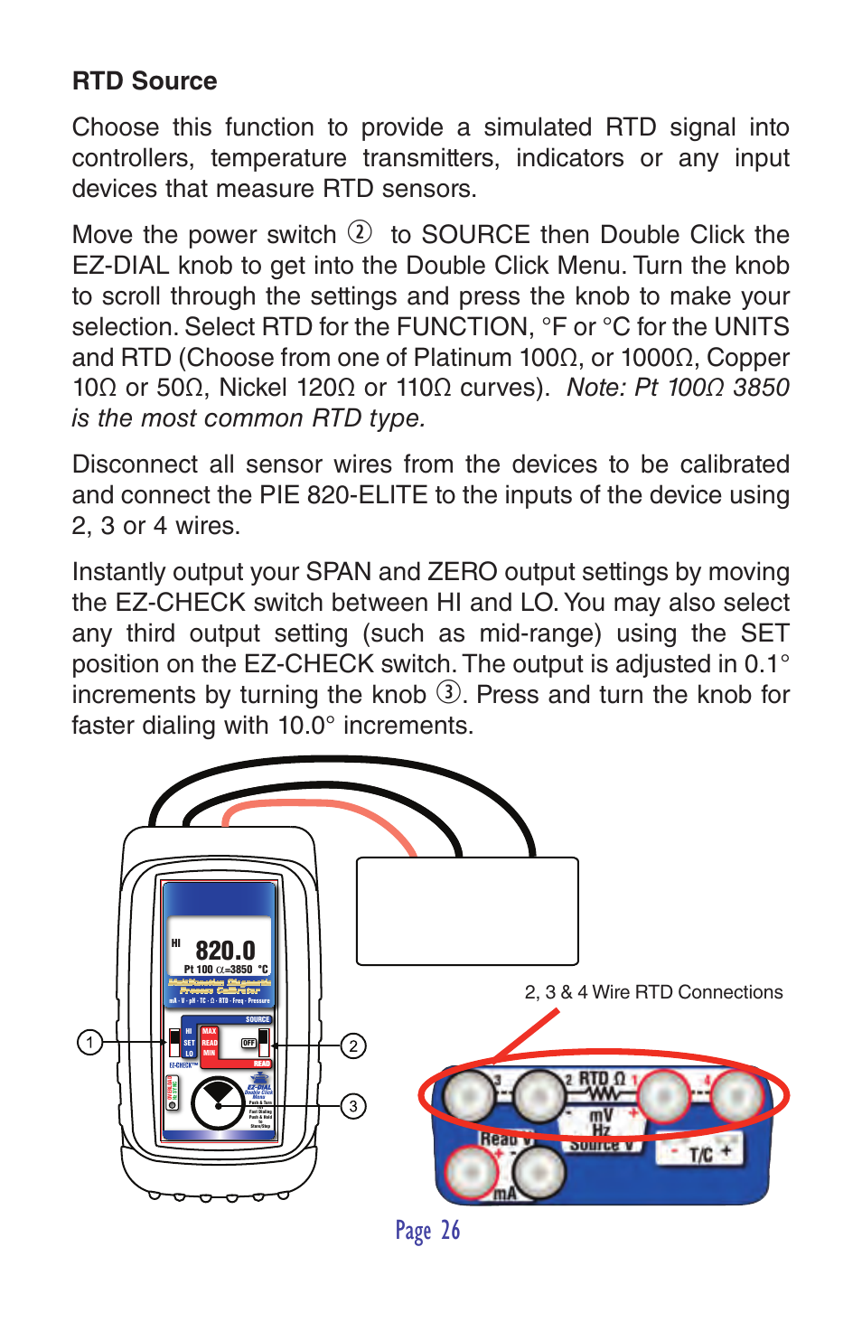 Page 26, 2, 3 & 4 wire rtd connections | Practical Instrument Electronics 820-ELITE User Manual | Page 28 / 44