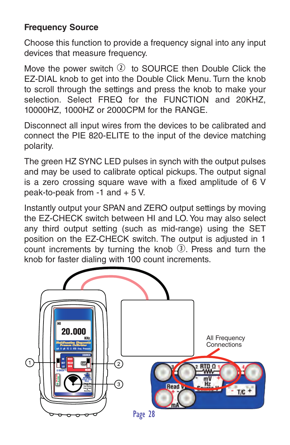 Page 28, All frequency connections | Practical Instrument Electronics 820-ELITE User Manual | Page 30 / 44