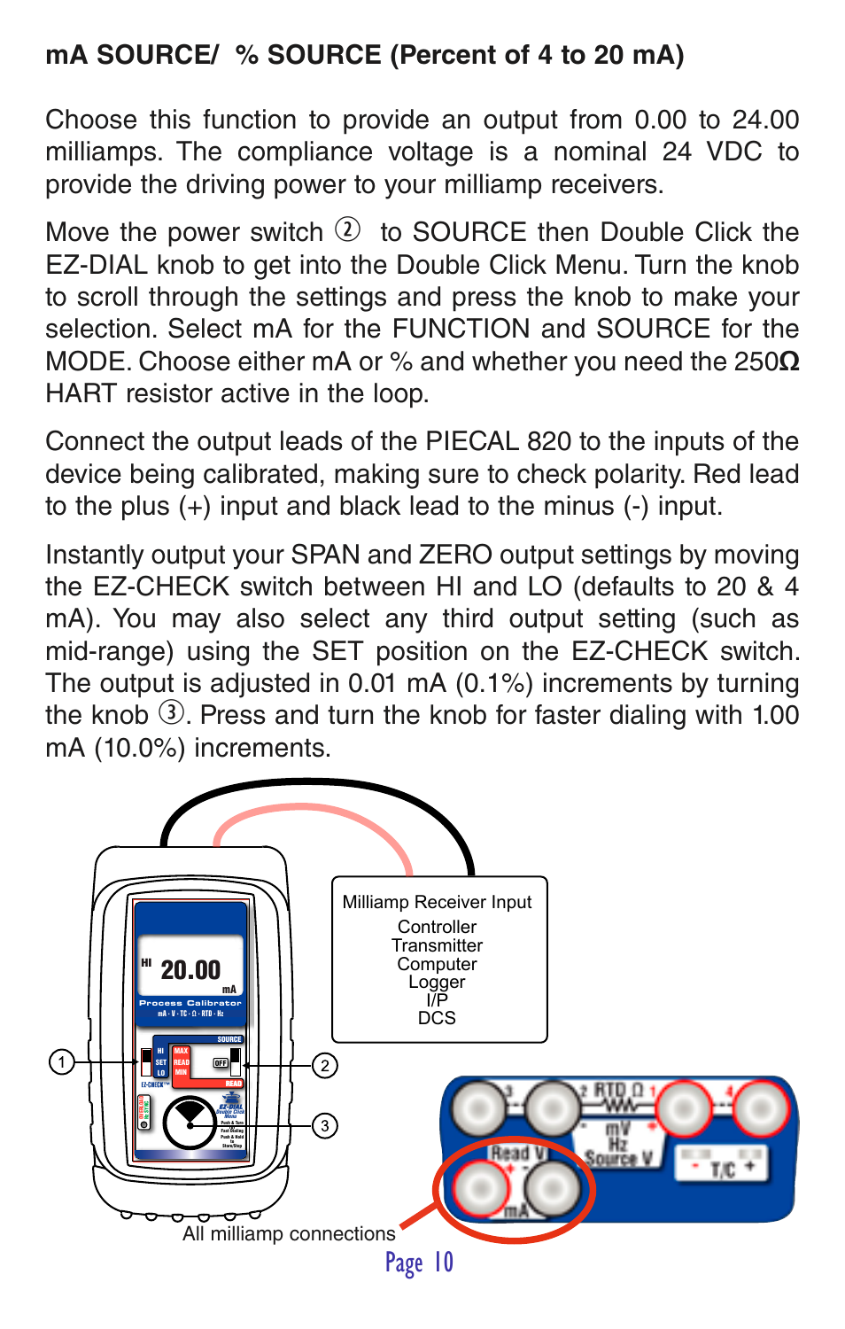 Page 10, All milliamp connections | Practical Instrument Electronics 820 User Manual | Page 12 / 36