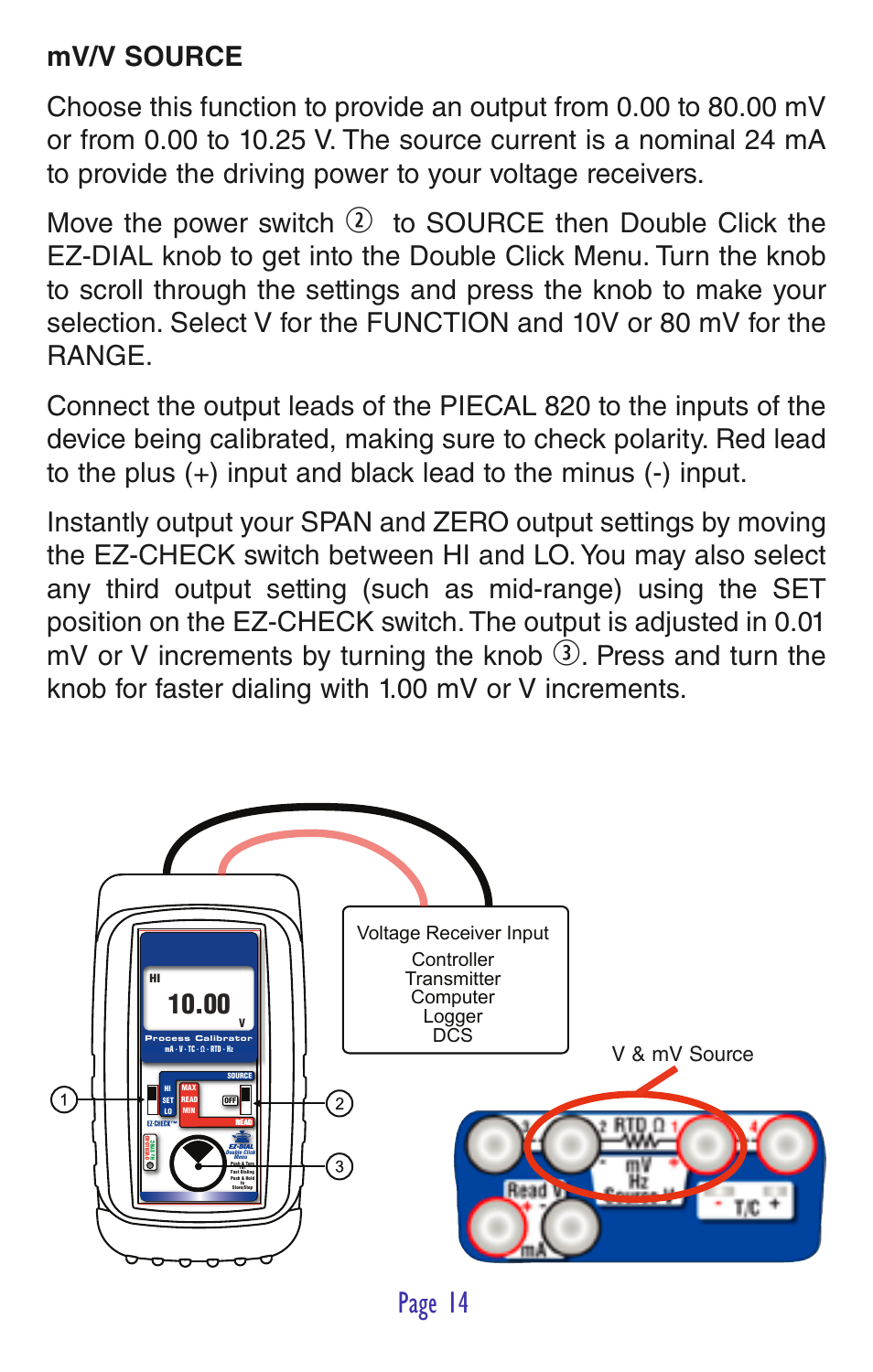 Page 14, V & mv source | Practical Instrument Electronics 820 User Manual | Page 16 / 36
