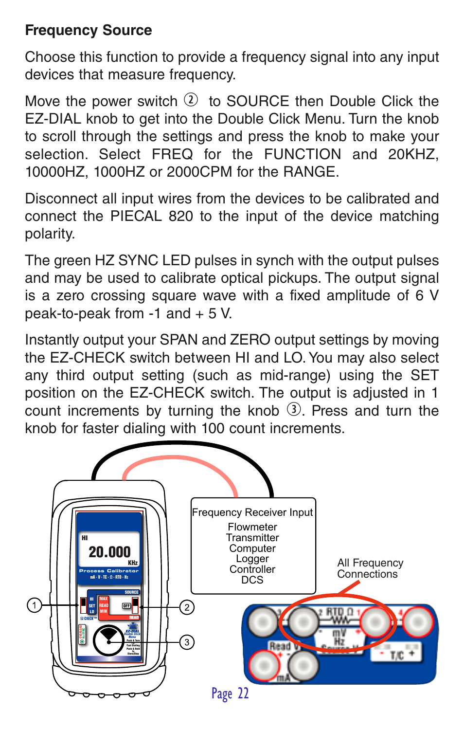 Page 22, All frequency connections | Practical Instrument Electronics 820 User Manual | Page 24 / 36