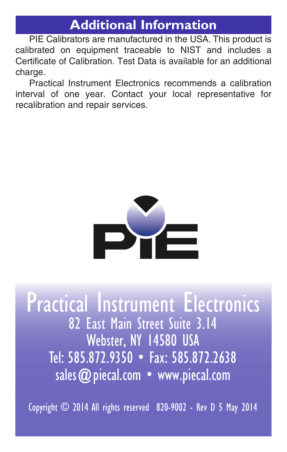 Ractical, Nstrument, Lectronics | Practical Instrument Electronics 820 User Manual | Page 36 / 36