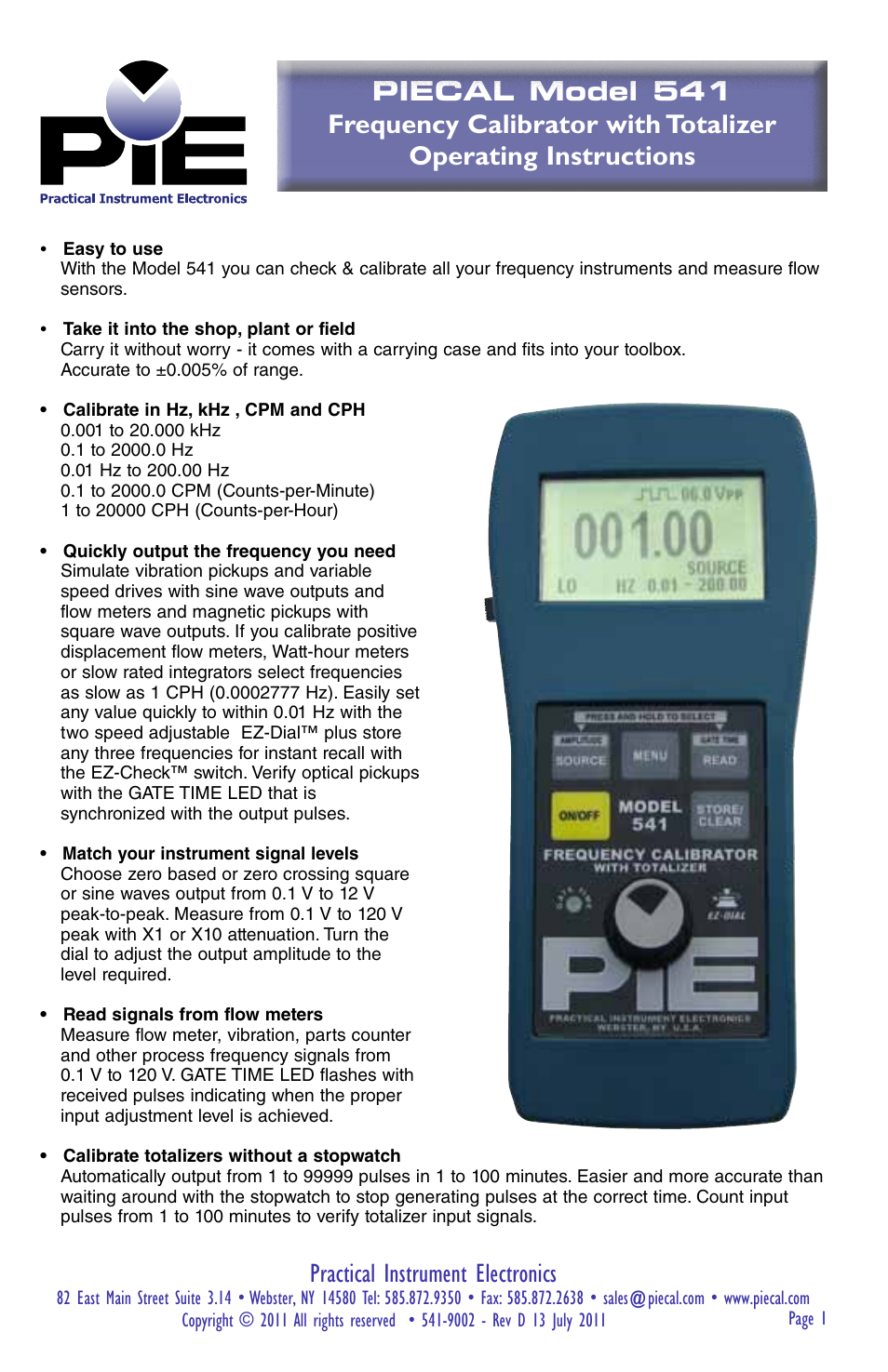 Practical Instrument Electronics 541 User Manual | 8 pages