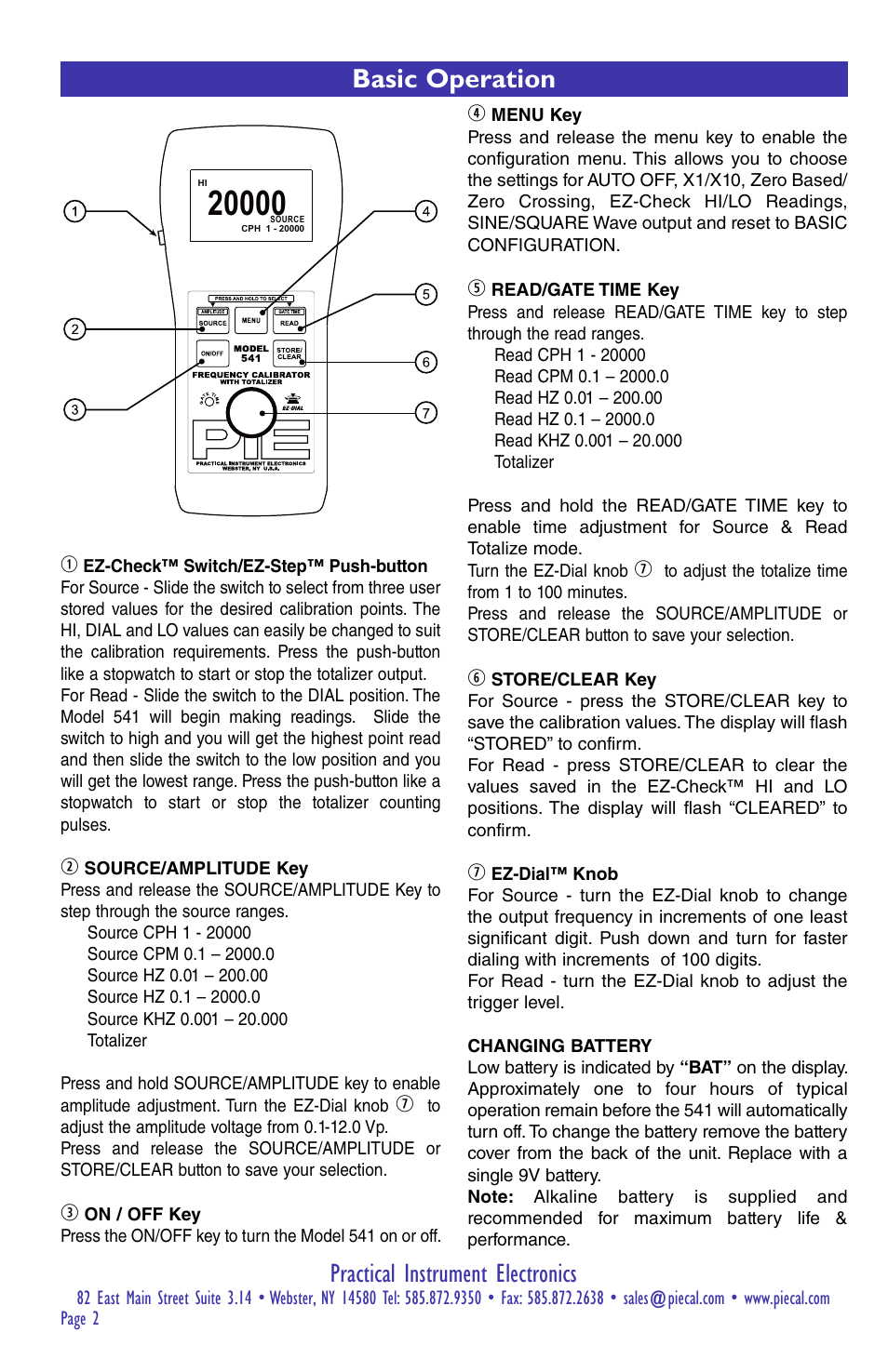 Practical instrument electronics, Basic operation | Practical Instrument Electronics 541 User Manual | Page 2 / 8