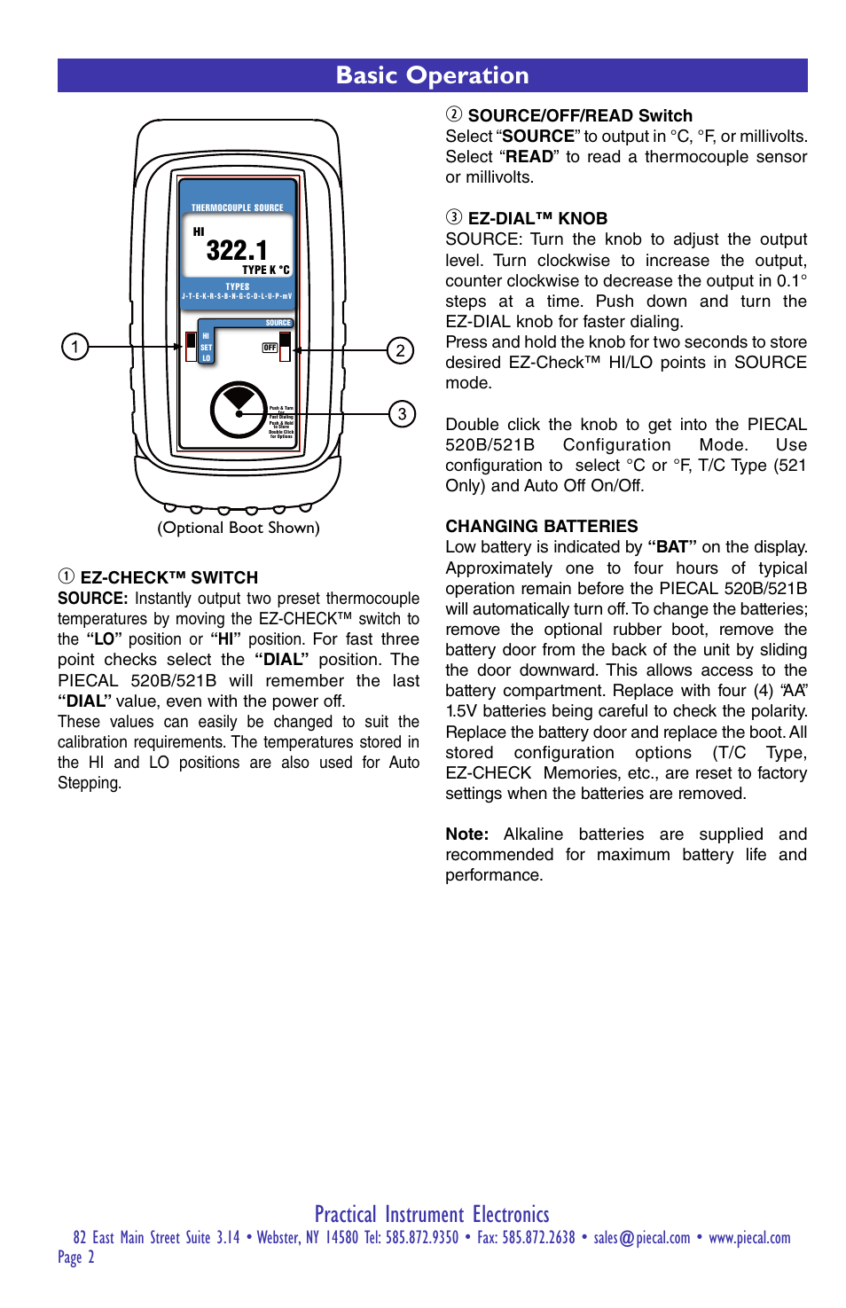 Practical instrument electronics, Basic operation | Practical Instrument Electronics 520B User Manual | Page 2 / 8