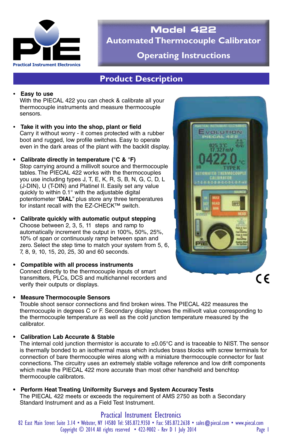 Practical Instrument Electronics 422 User Manual | 8 pages
