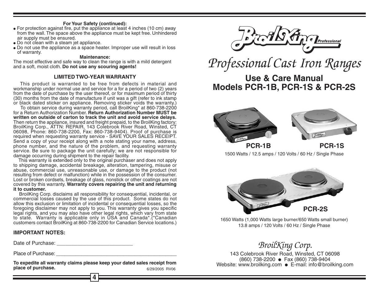 Broil King PCR-2S User Manual | 2 pages