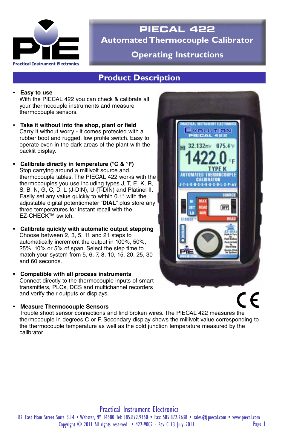 Practical Instrument Electronics 422 (2014) User Manual | 8 pages