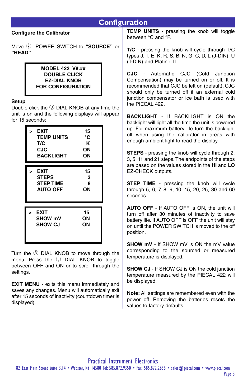 Practical instrument electronics, Configuration | Practical Instrument Electronics 422 (2014) User Manual | Page 3 / 8