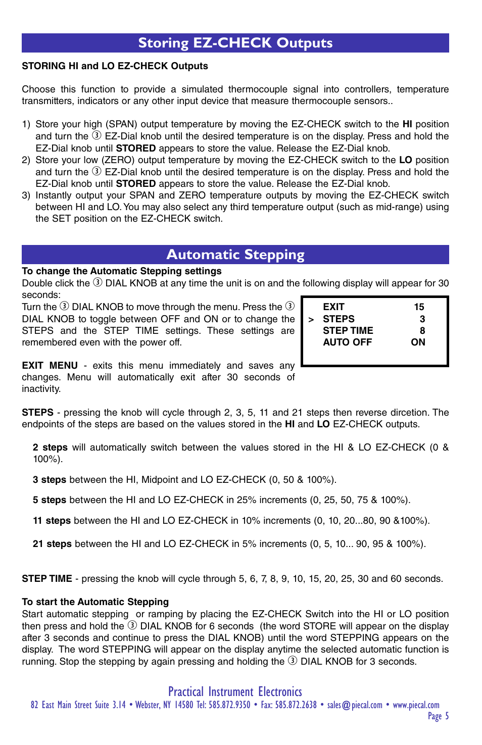 Practical instrument electronics, Automatic stepping storing ez-check outputs | Practical Instrument Electronics 422 (2014) User Manual | Page 5 / 8