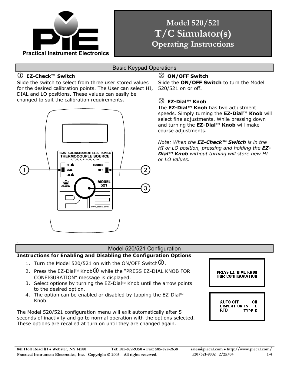 Practical Instrument Electronics 521 User Manual | 4 pages