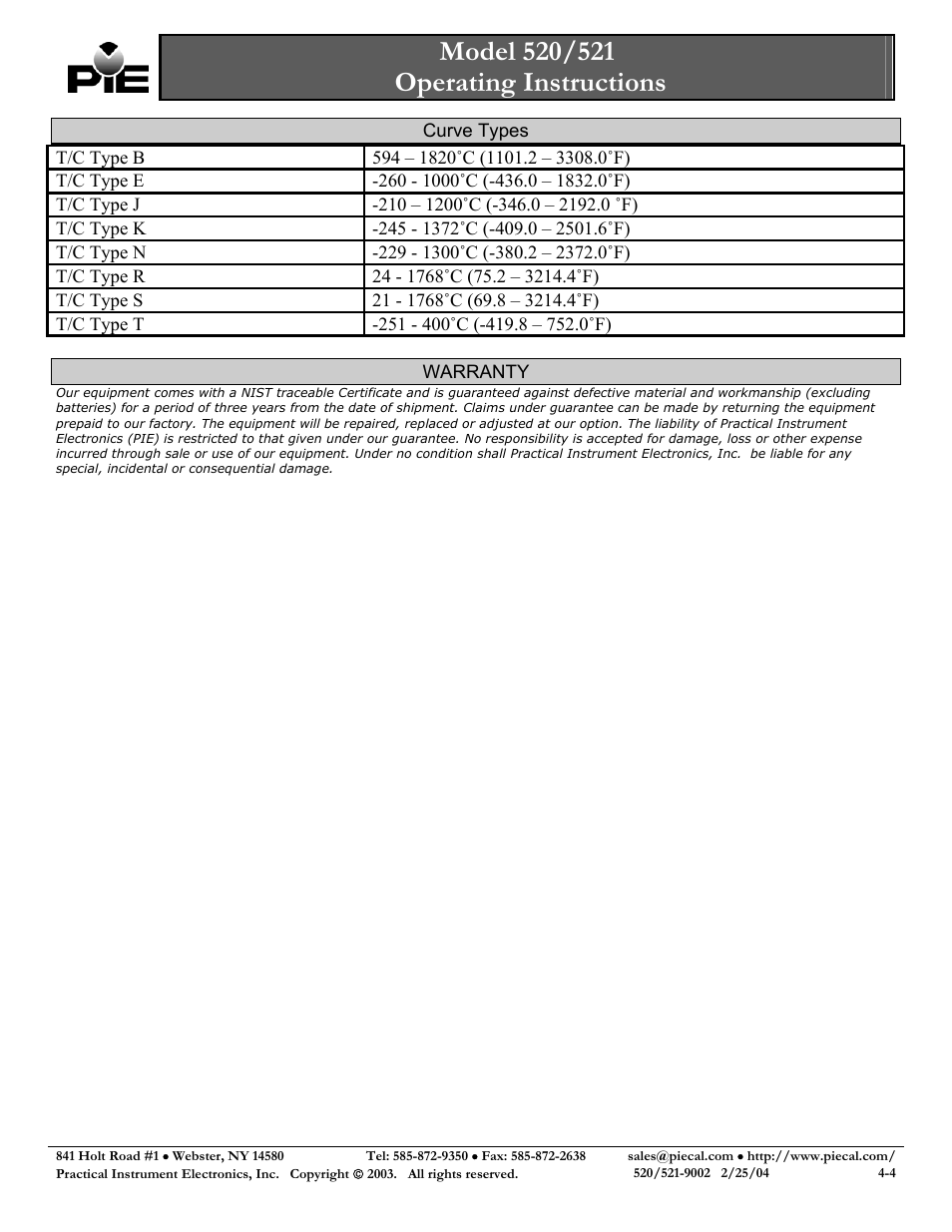 Practical Instrument Electronics 521 User Manual | Page 4 / 4