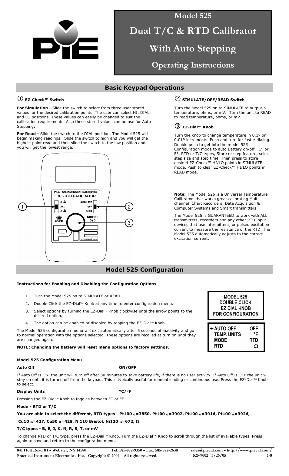 Practical Instrument Electronics 525 Rev F User Manual | 8 pages