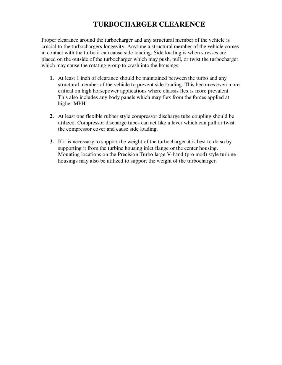 Turbocharger clearence | Precision Turbo and Engine Turbocharger Installation Recommendations User Manual | Page 5 / 5