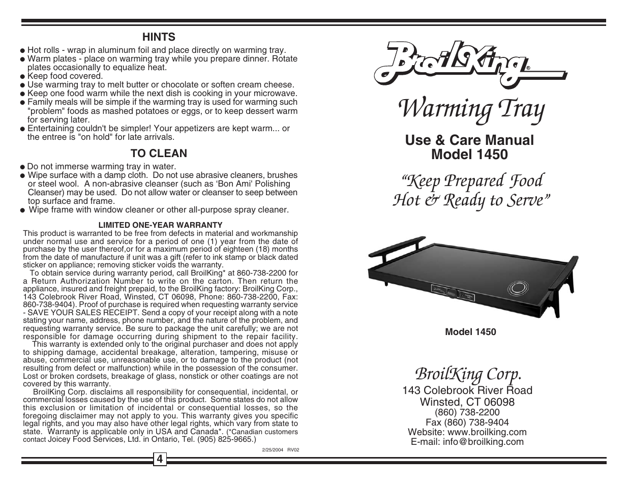 Broil King 1450 User Manual | 2 pages