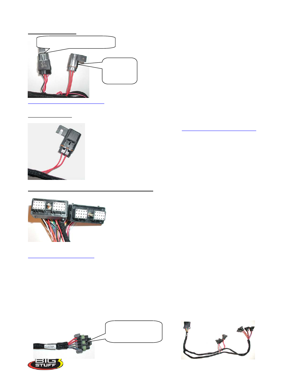 Main fuse & relay, Ecu 3-amp fuse, Two (2) thirty (30)-way ecu header connectors | Injector_harness_installation, Main_fuse_and_relay, Vehicle_battery_fuse, Header_connector, Injector_harness | Precision Turbo and Engine BigStuff3 GEN3 PRO SEFI System Hardware & BigComm Software User Manual | Page 32 / 138