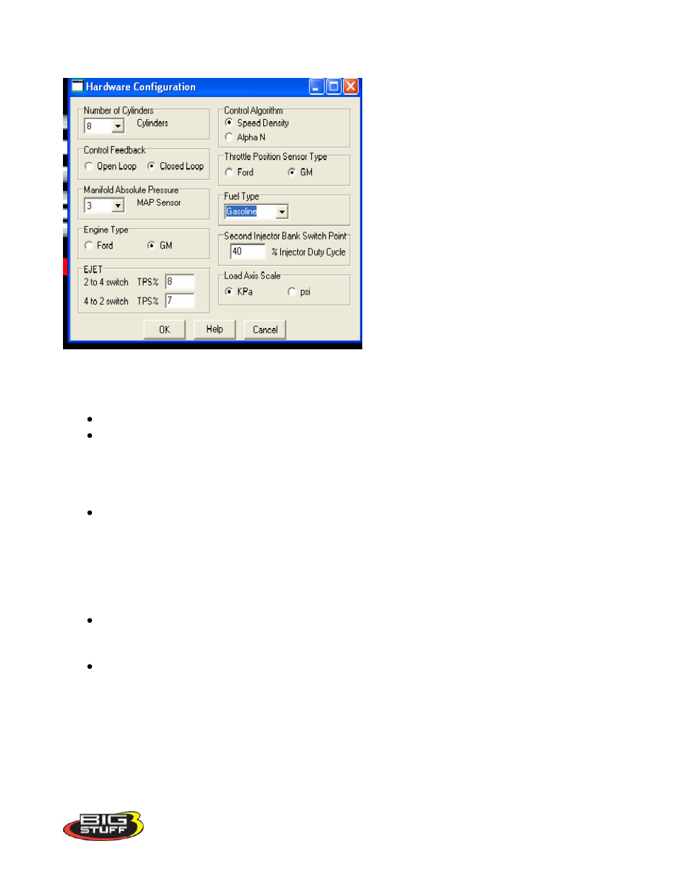 Hardware configuration table | Precision Turbo and Engine BigStuff3 GEN3 PRO SEFI System Hardware & BigComm Software User Manual | Page 47 / 138