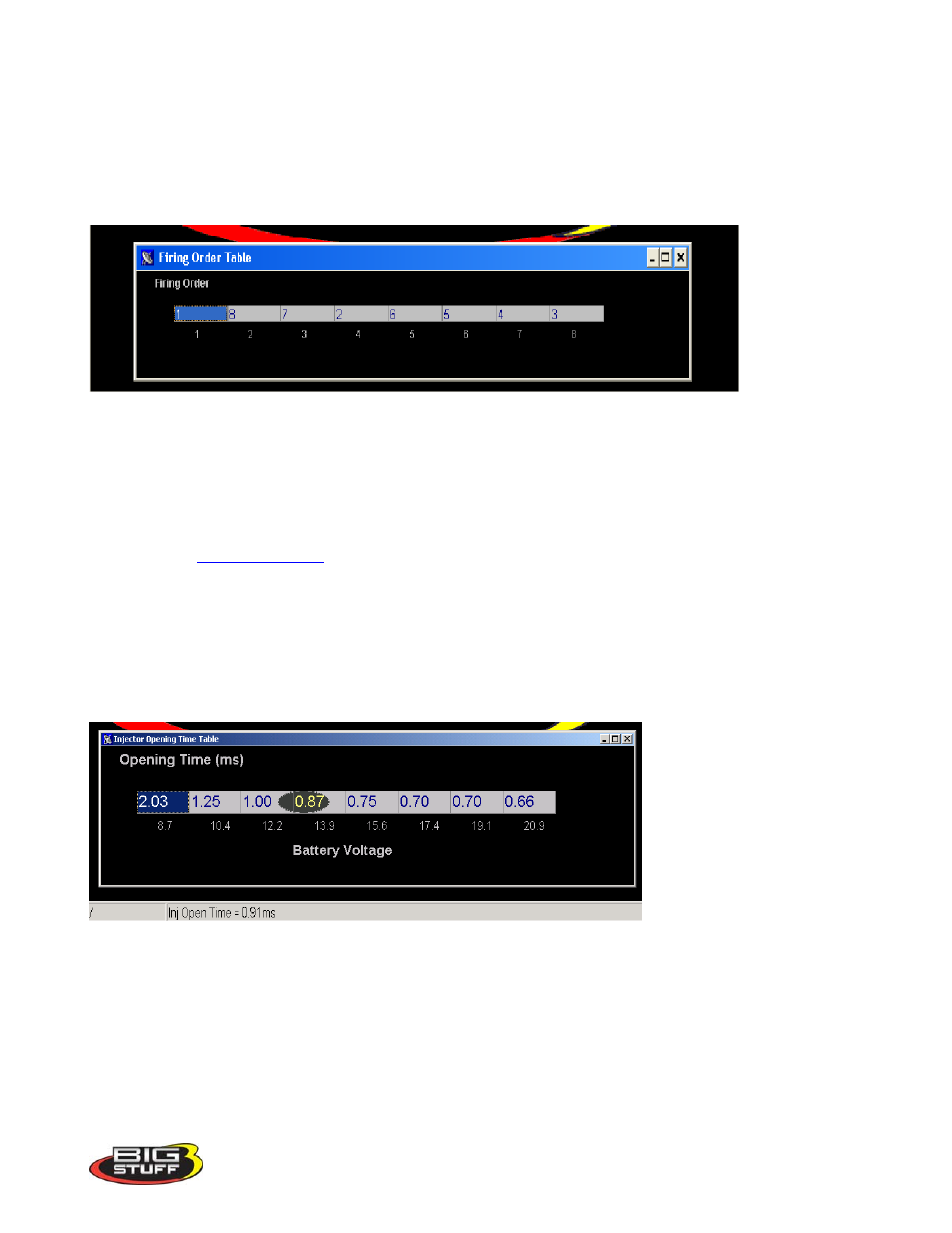 Setting the firing order, Injector opening time, Firing_order | Injector_opening_time, Firing order | Precision Turbo and Engine BigStuff3 GEN3 PRO SEFI System Hardware & BigComm Software User Manual | Page 59 / 138