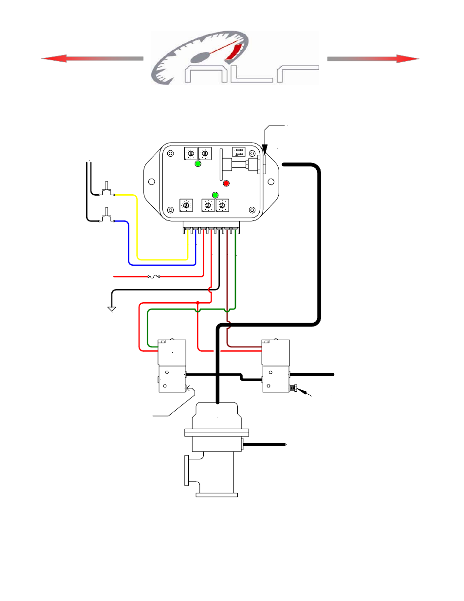 Wiring diagram, Wastegate, 1/8 npt plug air supply or manifold pressure | Manifold pressure, Ground, 12v switched, Connect to +12v or ground, Do not install plug | Precision Turbo and Engine NLR AMS-500 Boost Controller User Manual | Page 7 / 8