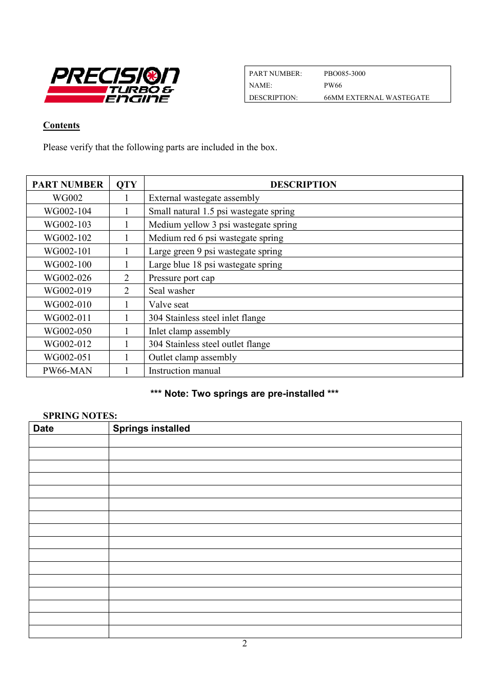 Precision Turbo and Engine Precision Turbo & Engine PW66 Wastegate User Manual | Page 2 / 9
