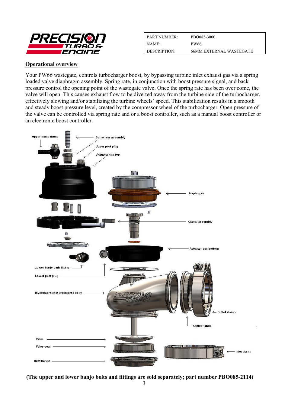 Precision Turbo and Engine Precision Turbo & Engine PW66 Wastegate User Manual | Page 3 / 9