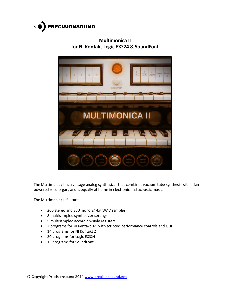 Precisionsound Multimonica II User Manual | 14 pages