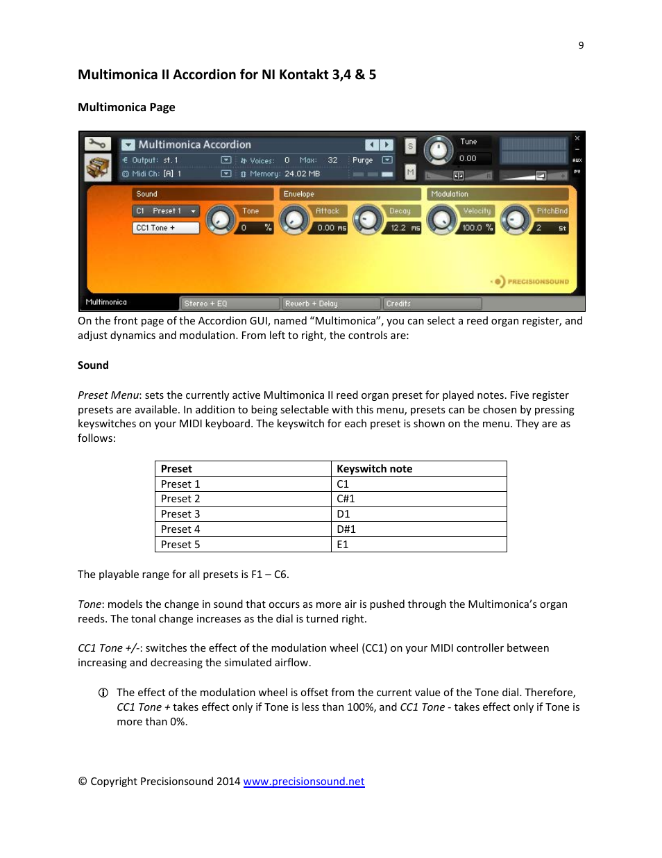 Multimonica ii accordion for ni kontakt 3,4 & 5 | Precisionsound Multimonica II User Manual | Page 9 / 14