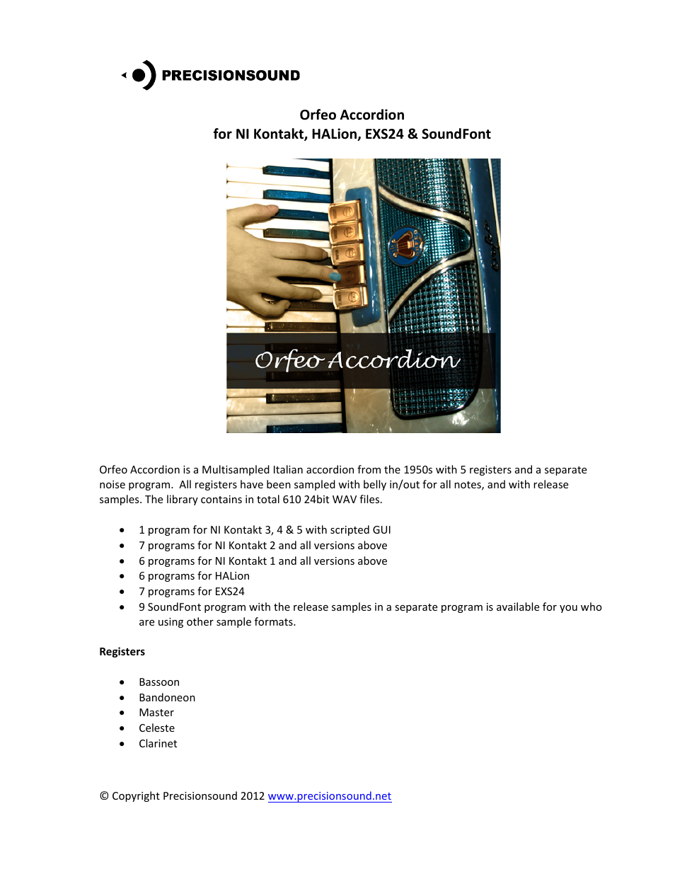 Precisionsound Orfeo Accordion User Manual | 4 pages
