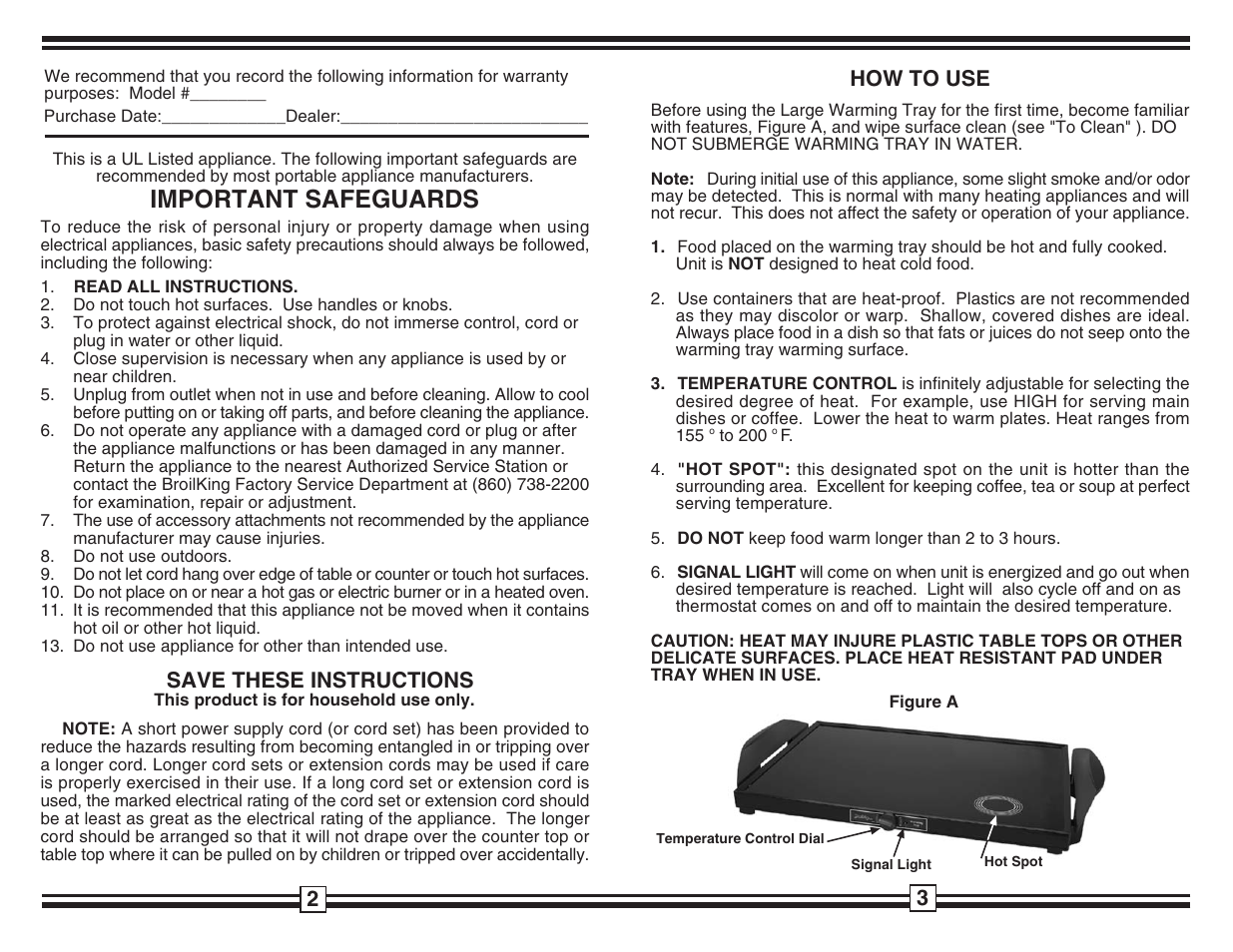 Important safeguards | Broil King LWT-10 User Manual | Page 2 / 2