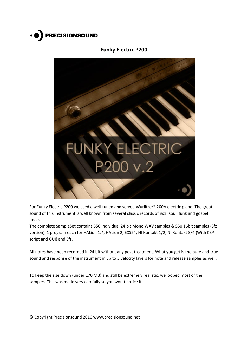 Precisionsound Funky Electric P200 User Manual | 3 pages