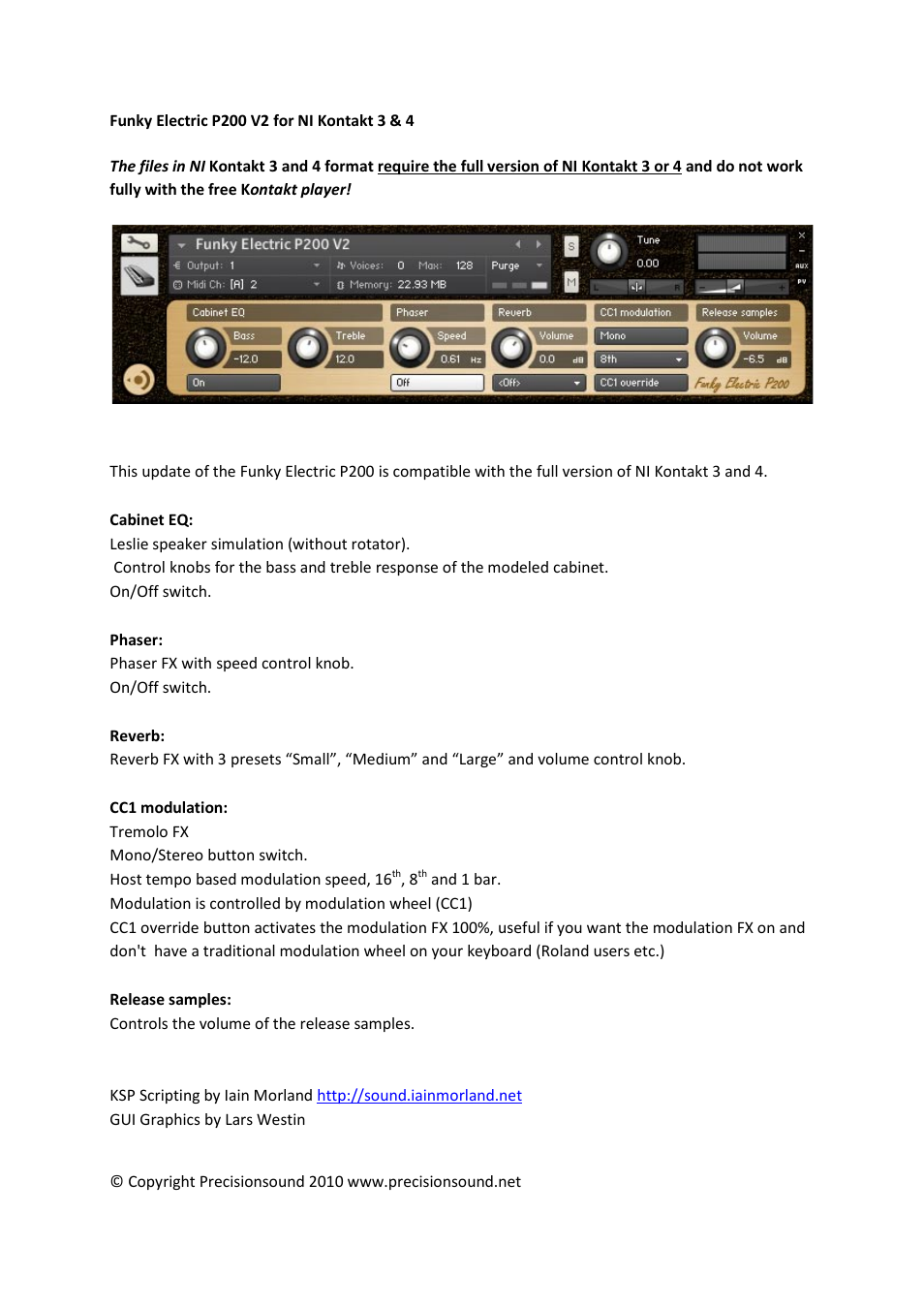 Precisionsound Funky Electric P200 User Manual | Page 2 / 3