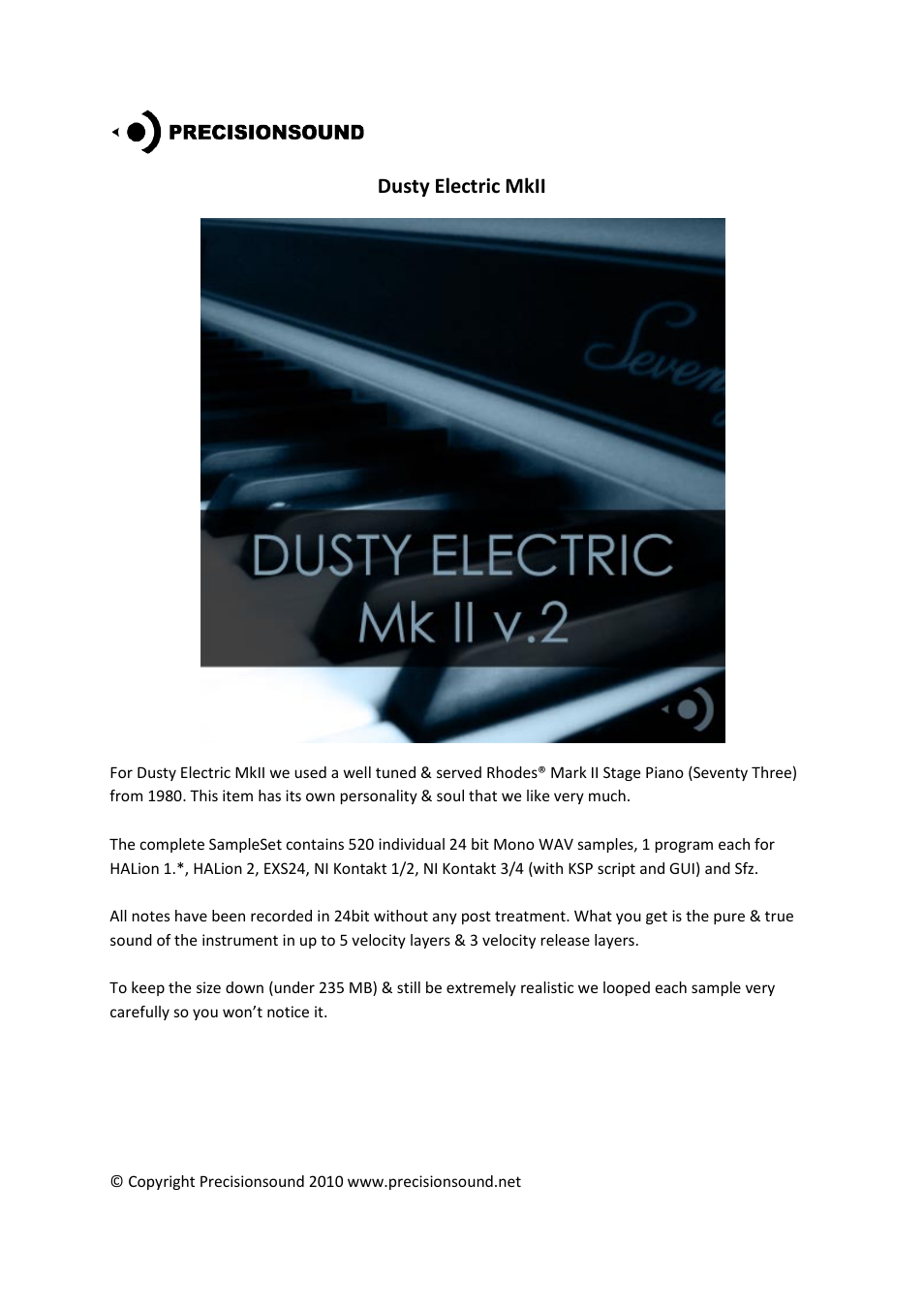 Precisionsound Dusty Electric MkII User Manual | 3 pages