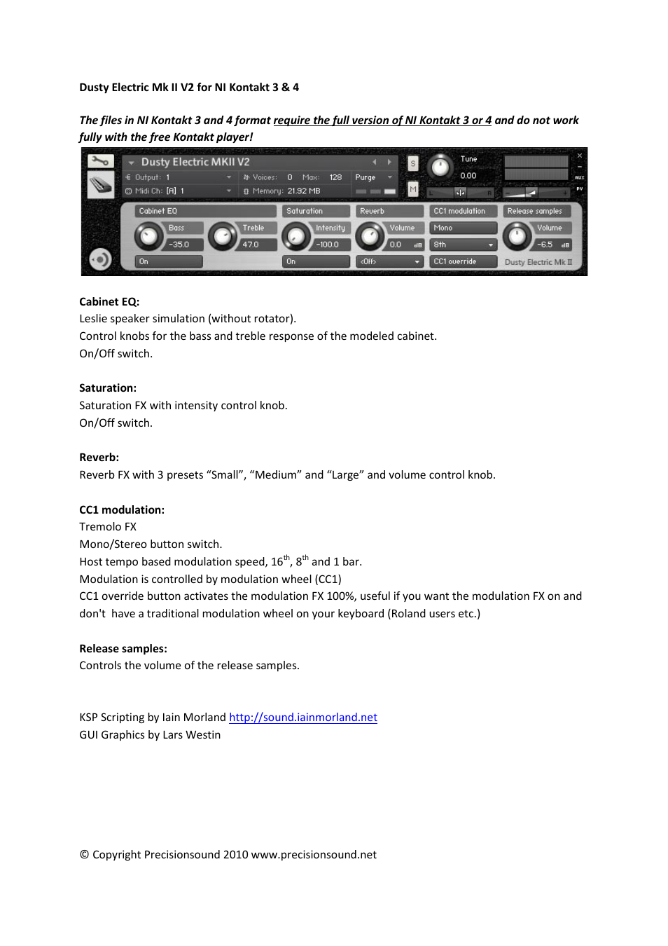Precisionsound Dusty Electric MkII User Manual | Page 2 / 3