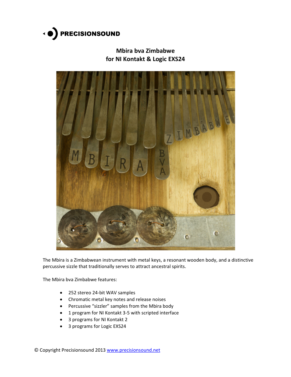 Precisionsound Mbira bva Zimbabwe User Manual | 7 pages