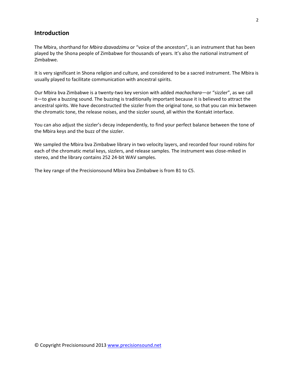 Introduction | Precisionsound Mbira bva Zimbabwe User Manual | Page 2 / 7