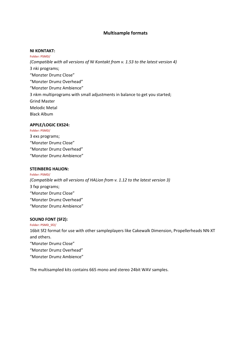 Multisample formats | Precisionsound Monzter Drumz User Manual | Page 3 / 5
