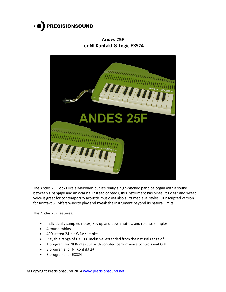 Precisionsound Andes 25F User Manual | 7 pages