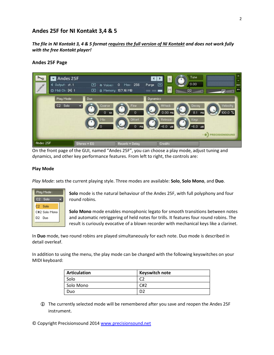 Precisionsound Andes 25F User Manual | Page 2 / 7