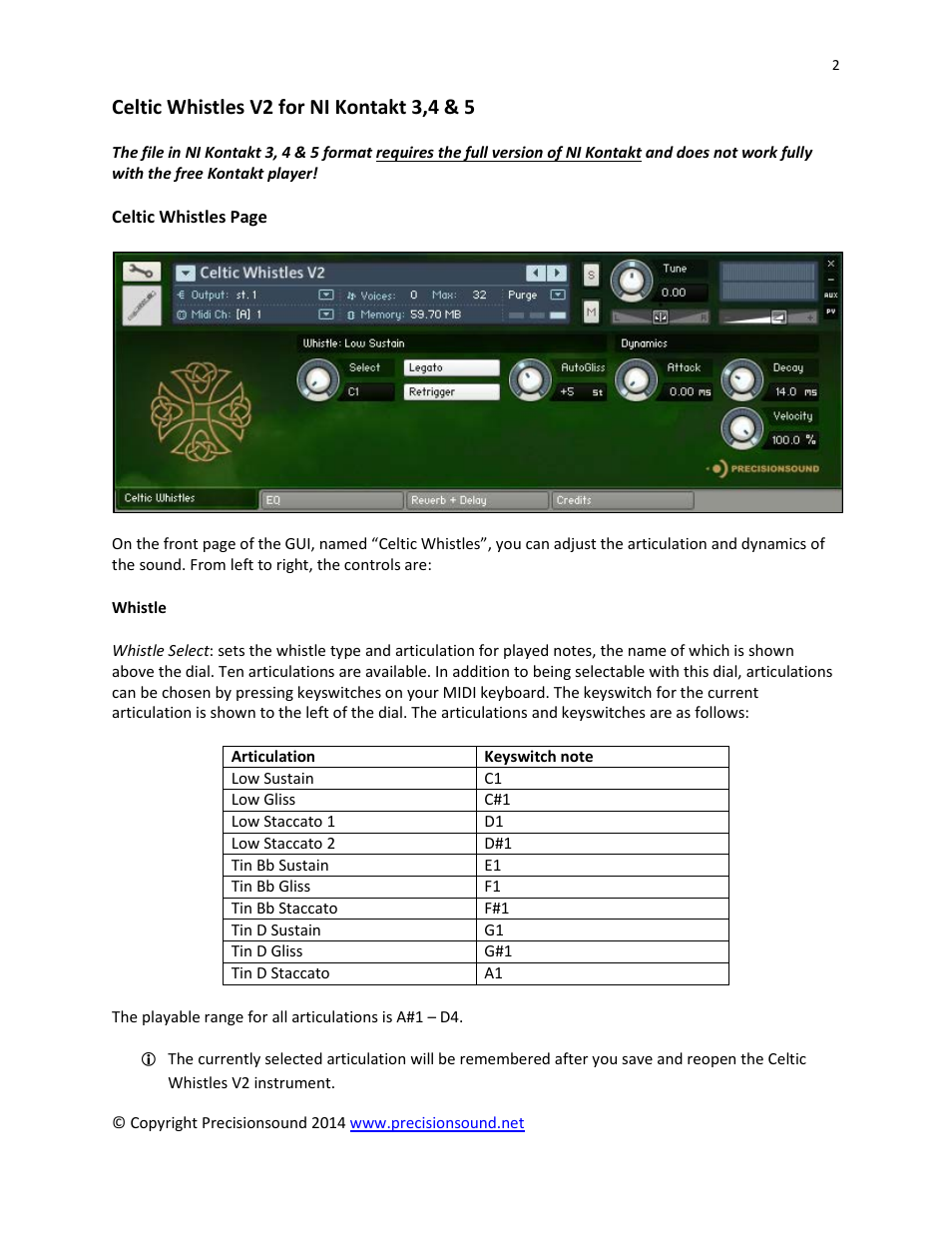 Celtic whistles v2 for ni kontakt 3,4 & 5 | Precisionsound Celtic Whistles User Manual | Page 2 / 8