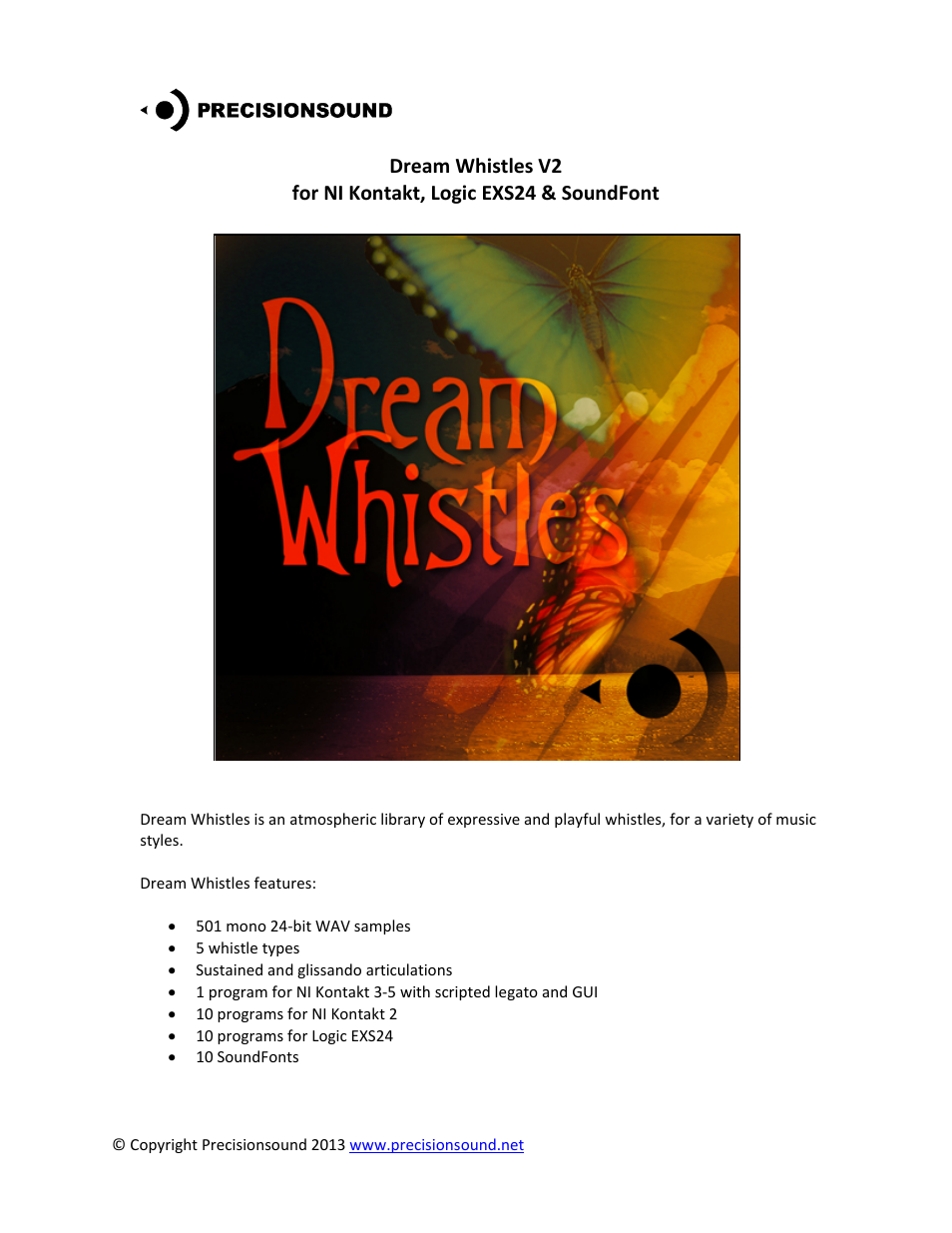 Precisionsound Dream Whistles User Manual | 9 pages