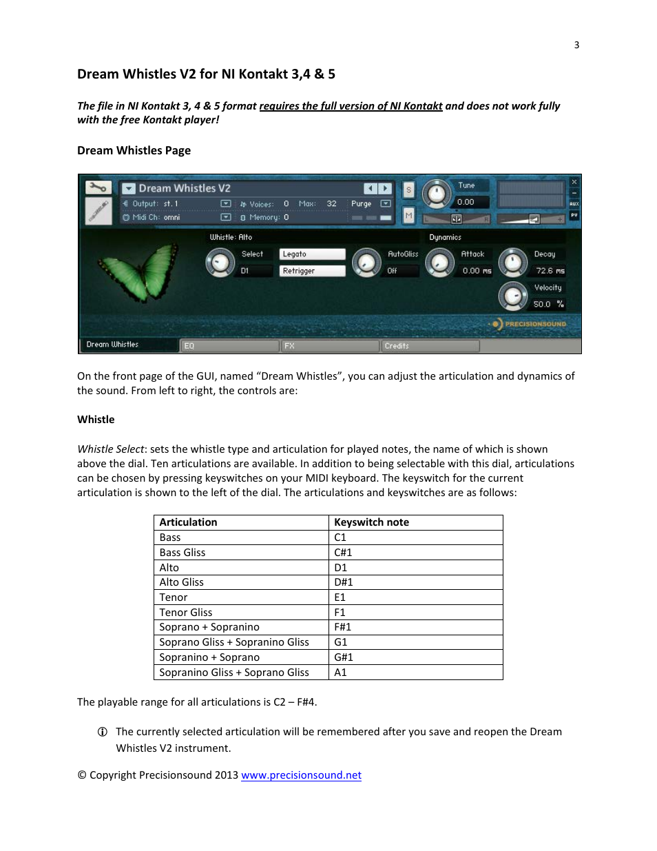 Dream whistles v2 for ni kontakt 3,4 & 5 | Precisionsound Dream Whistles User Manual | Page 3 / 9